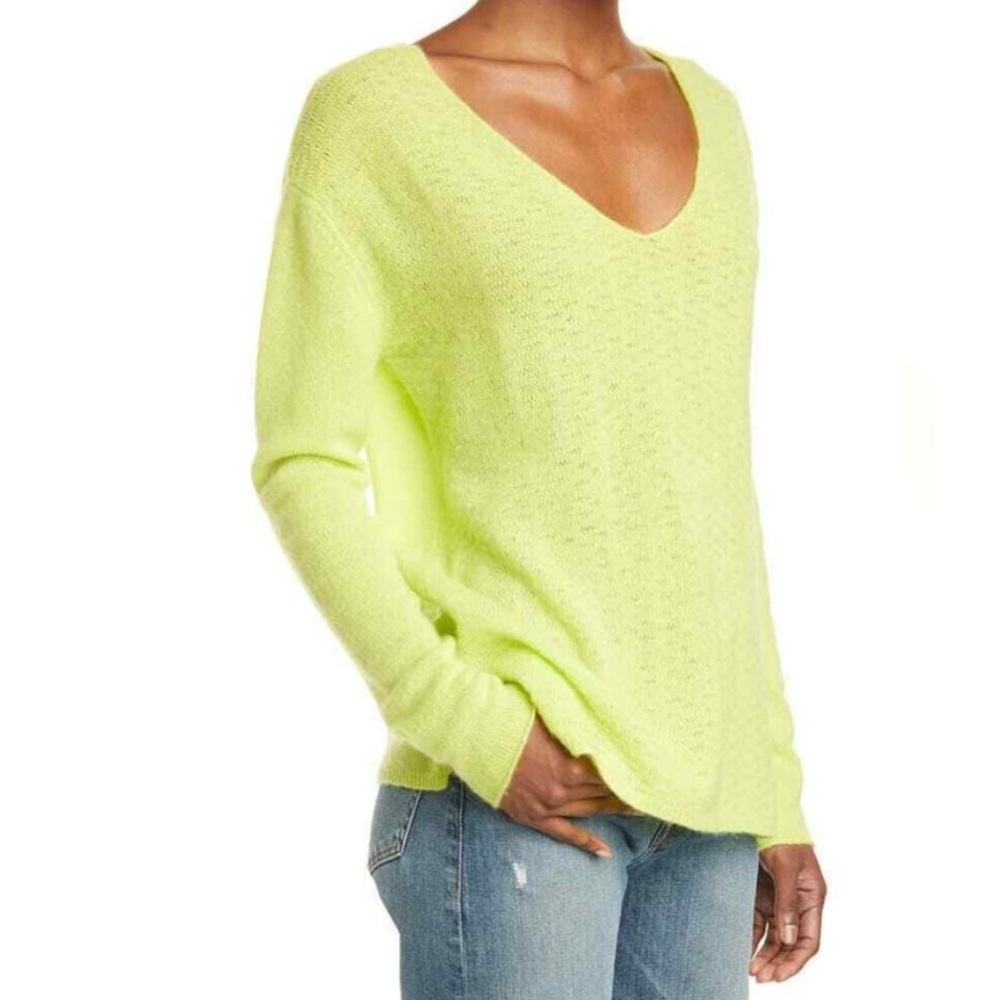 ALLUDE Womens Pointelle V Neck Cashmere Sweater V Neck Pullover M medium